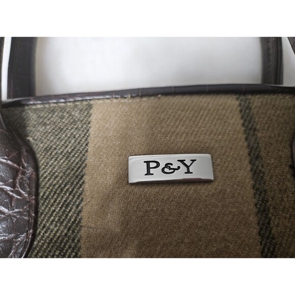 P&Y PRESTON & YORK Greem/Brown/Cream Zip SHOULDER PURSE/BAG - Picture 4 of 12